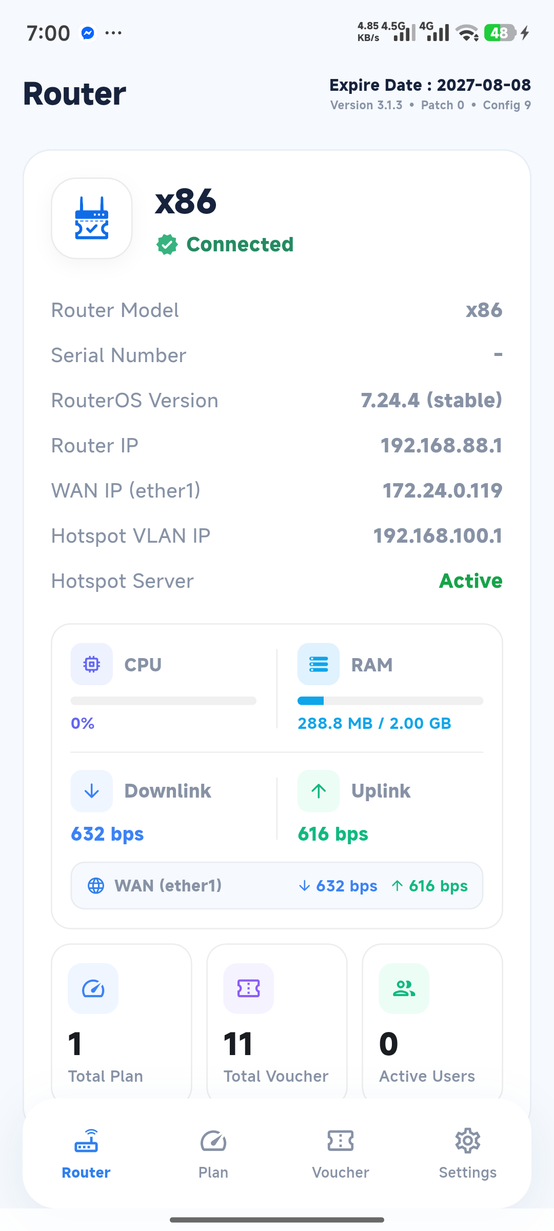 Router login screen