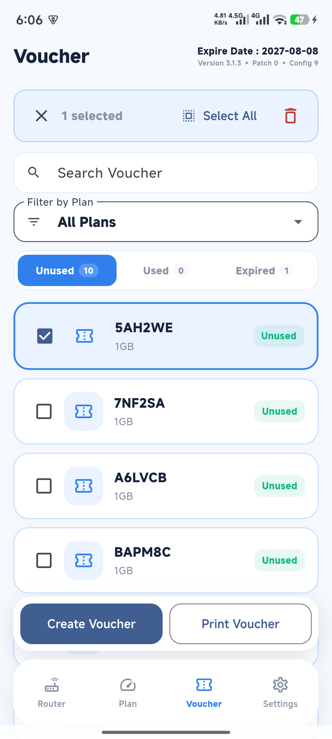 Saved router connection screen
